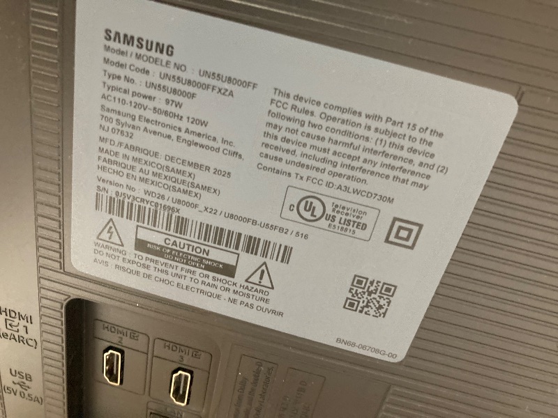 Photo 1 of ****It's used and it's broken, it doesn't work***Samsung 55-Inch Class Crystal UHD U8000F 4K Smart TV (2025 Model) Endless Free Content, Crystal Processor 4K, MetalStream Design, Knox Security, Compatible with Alexa
