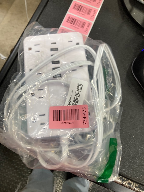 Photo 1 of 10 Ft Long Extension Cord,Power Strip Surge Protector HUNIAN Flat Plug with 8 Widely Spaced Outlets 6 USB(1 USB C Port), Wall Mount Charging Station for Home and Office,White