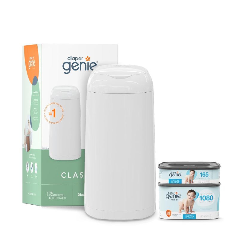 Photo 1 of **NEEDS CLEANING/PAIL ONLY/NOT IN ORIGINAL BOX***Diaper Genie Classic Diaper Pail Gift Set | Push-N-Lock Odor Control | Includes Starter Refill and Jumbo+ Refill | Holds up to 1,245 Newborn Diapers | Baby Registry Must-Have