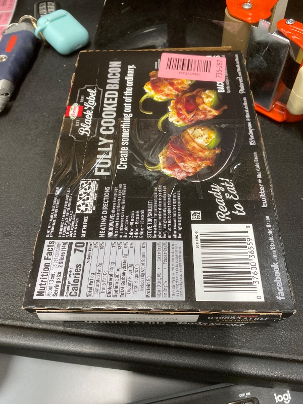 Photo 1 of ***** 2 PACK ****** HORMEL BLACK LABEL Thick Cut Bacon, Fully Cooked Bacon, Gluten-Free Snacks, Family Pack - 6.3oz