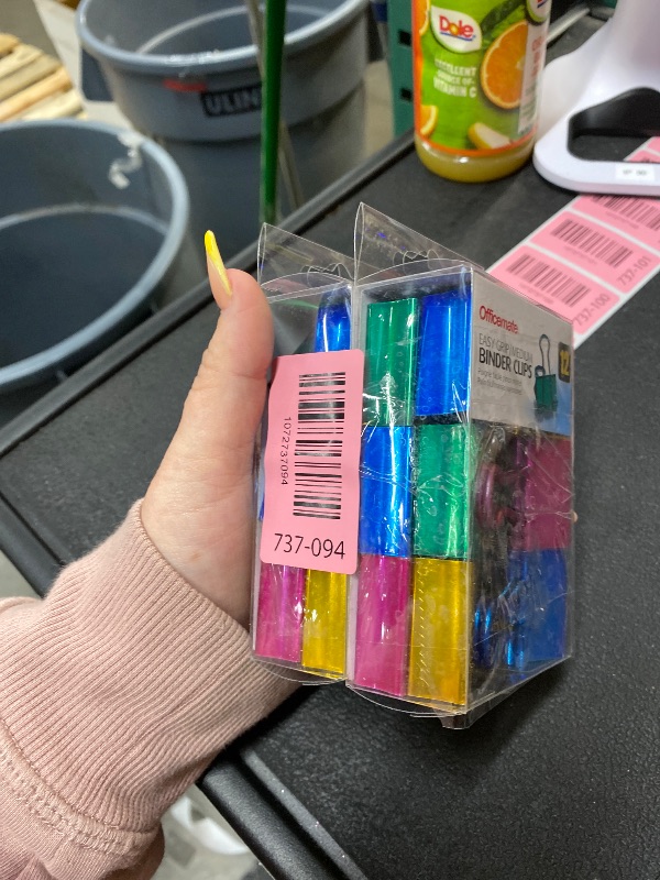 Photo 1 of **** 2 PACK***** Officemate Easy Grip Medium Binder Clips, Assorted Metallic Colors, 12 Pack (31054)