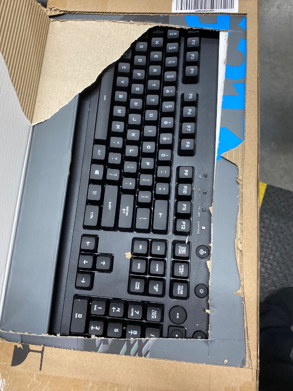 Photo 1 of ***LIGHT CUTS INTO KEYBOARD*SEE PICS***Logitech G213 Prodigy Gaming Keyboard - Wired RGB Backlit Keyboard with Mech-Dome Keys, Palm Rest, Adjustable Feet, Media Controls, USB, Compatible with Windows – Black***LIGHT CUTS INTO KEYBOARD*SEE PICS***