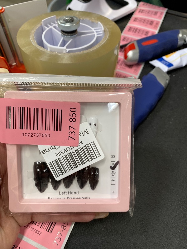 Photo 1 of 10 Pcs Handmade Almond Press on Nails Medium Black White False Nails Full Cover Acrylic Shell Shaped Tip Fake Nails with Glue Reusable Artificial Cute Ghost Stick on Nail for Women?Size S?
