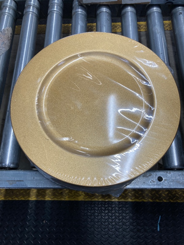 Photo 1 of **4 PACKS-100 TOTAL**WDF 12Inch Plastic Charger Plates - 25Pack Gold Charge for Dinner - Disposable Gold Charge Plates - Perfect for Dinner/Wedding Party/Elegant Tabletop Decor X 4