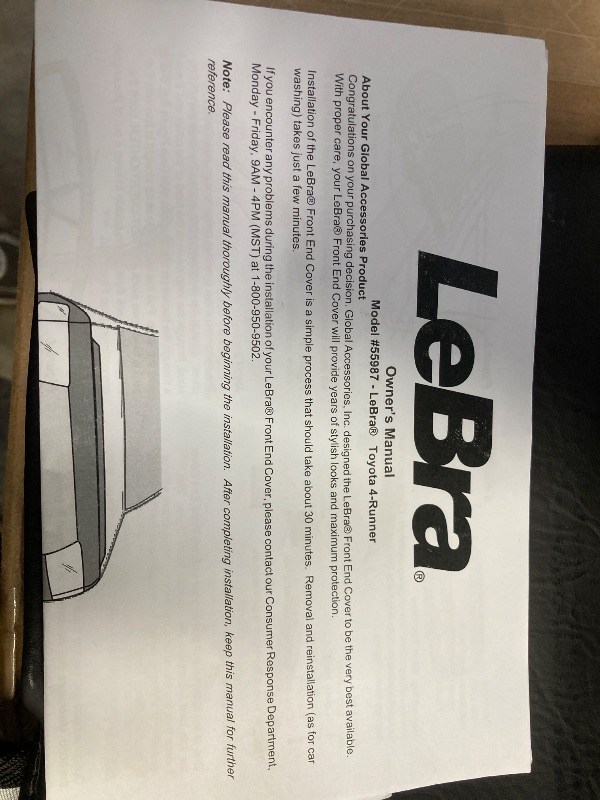 Photo 1 of **PHOTO SIMILAR, NOT EXACT ITEM**Lebra 2 Piece Front End Cover Black - Car Mask Bra - Fits - Toyota 4-Runner Model #55987