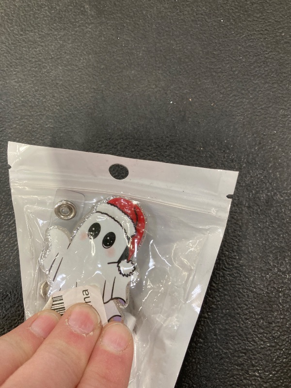 Photo 1 of **3 SEASONAL BADGE REELS FEATURING GHOSTS**Christmas Badge Reel,Cute Ghost Acrylic Badge for ID Card Badge,Fun Xmas Hat Telescoping Retractable Badge Holder Alligator Clip Accessories for Nurse,Medical Worker,Nursing Student,Teacher