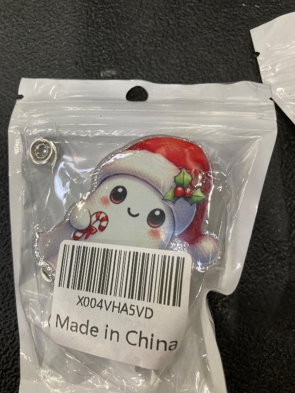 Photo 1 of **3 SEASONAL BADGE REELS FEATURING GHOSTS**Christmas Badge Reel,Cute Ghost Acrylic Badge for ID Card Badge,Fun Xmas Hat Telescoping Retractable Badge Holder Alligator Clip Accessories for Nurse,Medical Worker,Nursing Student,Teacher