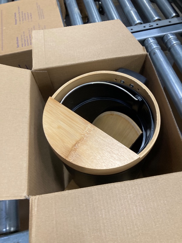 Photo 1 of ***Lid broken***ODJSY Small Bathroom Trash Can with Natural Bamboo Lid Soft Close?3 Liter / 0.8 GallonStainless Steel Garbage Can with Removable Inner Bucket andStep Pedal?Black?***Lid broken***