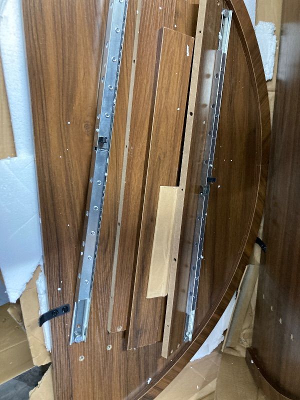 Photo 1 of **PARTS ONLY***Garvee 47"-63" Extendable Round Dining Room Table for 4-8, Farmhouse Wooden Expandable Kitchen Table w/Wider Leg, Sturdy Metal Support, Oval Circle, for Dinner, Kitchen, Apartment, Space Save, Walnut