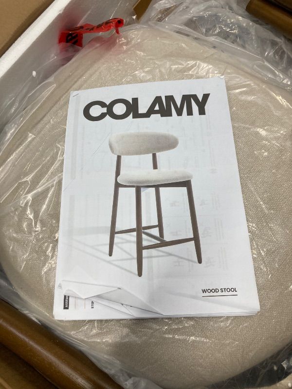 Photo 1 of ***SET OF 2  -MISSING ONE CHAIR -SELLING AS IS *** COLAMY Counter Height Bar Stools Set of 3, Kitchen Bar Stools with Back, Mid Century Modern Upholstered, with Wood Legs for Kitchen Island Dining Room, Beige**SOME SCUFFS/SCRATCHES***