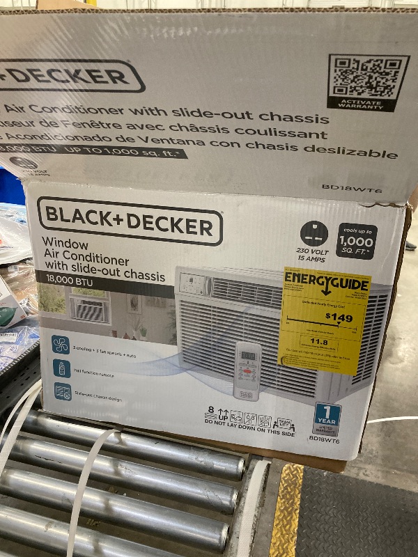 Photo 1 of ***DAMAGED -BENT/DENTED SIDES -SELLING AS PARTS ONLY*** 
BLACK+DECKER Window or Through The Wall Air Conditioner 18000 BTU, AC Window Unit Cools Up to 1000 Square Feet, Window AC Unit with Remote Control, 3 Cooling Speeds and Fan Only, BD18WT6, White