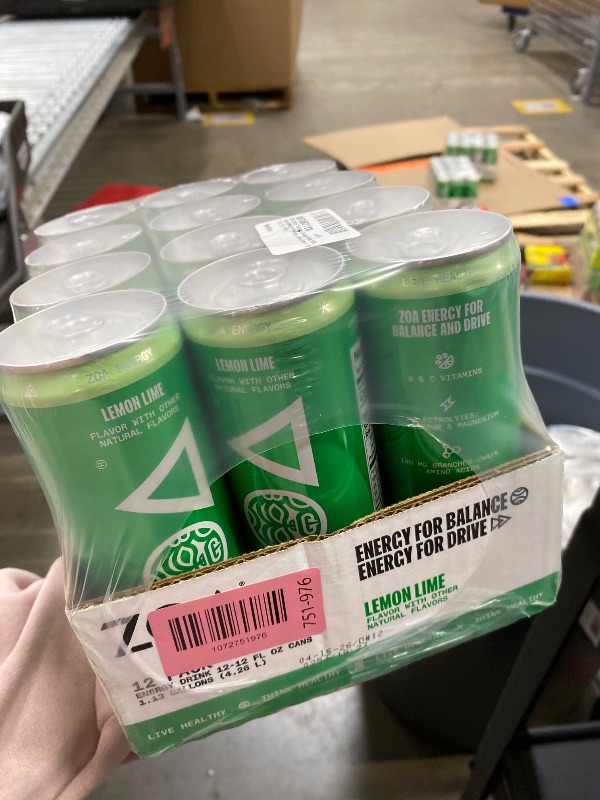 Photo 1 of ***EXP 4/16/2026***ZOA Energy Sugar Free Energy Drinks With Electrolytes For Hydration, Lemon Lime - 12 Fl Oz (12-Pack)***EXP 4/16/2026***