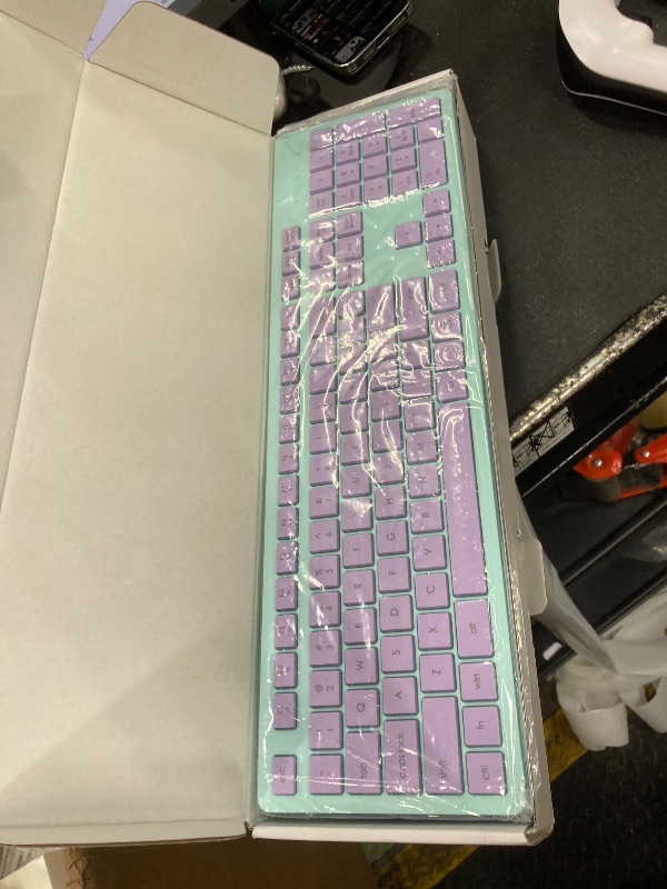 Photo 1 of **NO USB**LeadsaiL K786 Wireless Keyboard and Mouse Combo, 2.4GHz Lag-Free Wireless, Full Size Ergonomic Keyboard Silent Mouse for Windows Mac PC Laptop, 12 FN Shortcuts, Long Battery Life - Purple and Mint