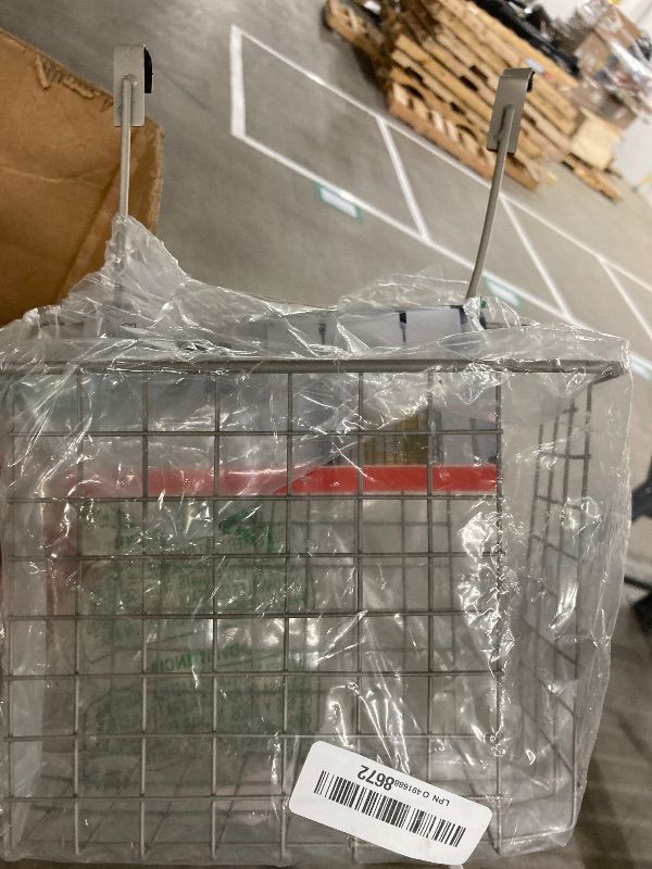 Photo 1 of **SLIGHTLY BENT**Spectrum Hanging Baskets for Organizing (Large, Satin Nickel) - Grid Over the Cabinet Wire Basket for Kitchen or Bathroom - Door Hanging Storage Organizer for Cleaning Supplies, Washcloths, & Towels
