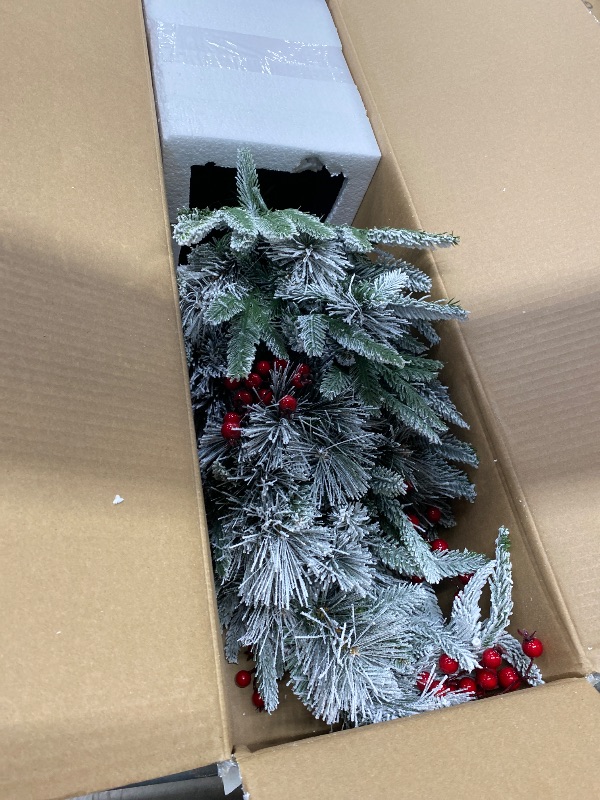 Photo 1 of , Pre- Artificial Christmas Tree with Vintage Potted Base, Flocked Snow 70 Warm, Festival Decoration Xmas Holiday Decor for Home, Entrances