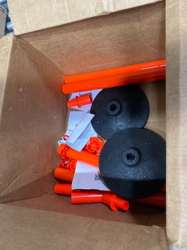 Photo 1 of [2 Pack] Adjustable Traffic Delineator Post Cones with Rubber Weighted Base & Reflective Collars, Parking Safety Cones with 4 FT Plastic Chains -Orange Driveway & Parking Barrier?Patented?