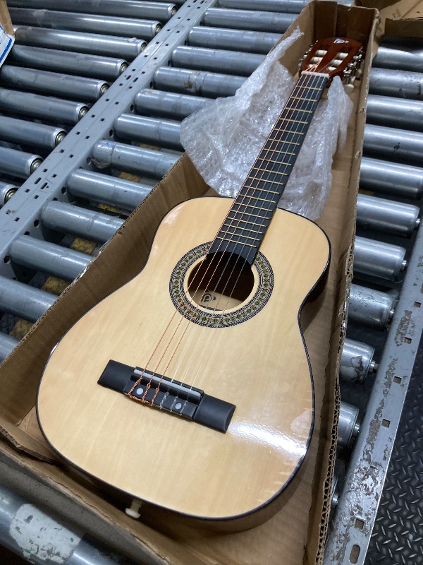 Photo 1 of *Guitar only* Pyle Beginner Acoustic Guitar Kit, 1/4 Junior Size All Wood Build Nylon Stringed Instrument with Capo, Strap, Extra String Set, Gig Bag, Guitars for Beginners Adults Youth, 30" Natural Gloss