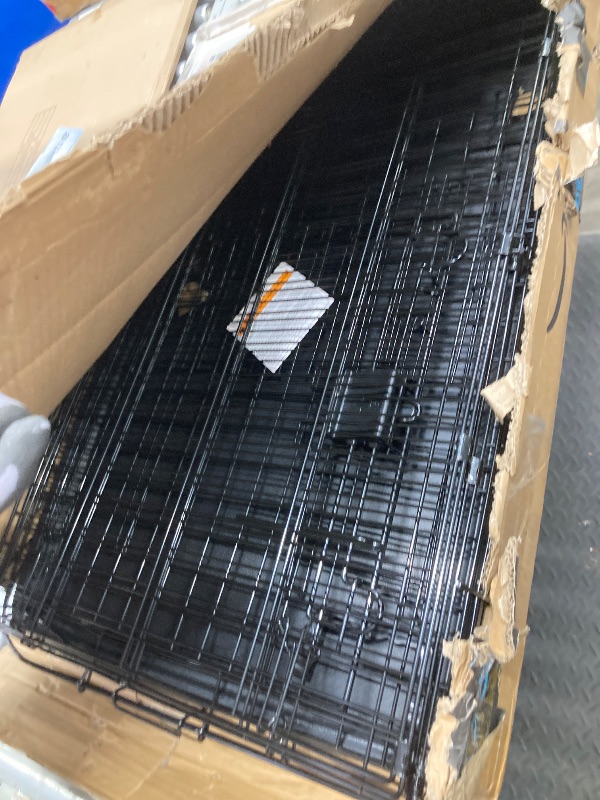 Photo 1 of **PARTS ONLY/DAMAGED**Amazon Basics Portable Metal Wire Dog Crate with Removable Tray, Single Door with Divider Panel, Foldable, Collapsible, Easy to Assemble & Clean, 36" x 23" x 25", Black