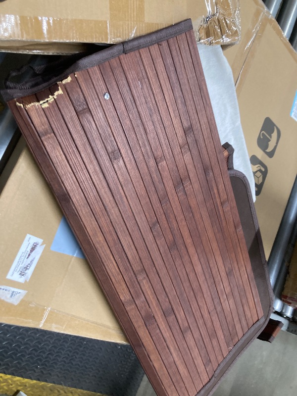 Photo 1 of *Cracked* StorageWorks Laundry Hamper with Lid, Foldable Bamboo Laundry Basket, Clothes Hamper with Handles, Organizer and Storage for Laundry Room, Bedroom, Dorm, Brown