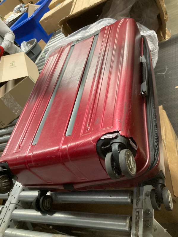 Photo 1 of *Scratches* * Damage to bottom wheel* DELSEY PARIS Titanium Hardside Expandable Luggage with Spinner Wheels Checked Luggage, Black Cherry Red, Checked-Large 29 Inch