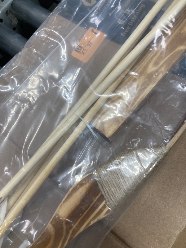 Photo 1 of *Minor damage to arrow(s)* Basbon Wooden Bow and Arrow Set, 40 Inch Handmade Wooden Bow and Arrow Cosplay Costume Prop Archery Set Games Toys, 1 Bows 1 Quivers and 5 Feather Arrows, Gifts for Kids Youth Boys and Girls