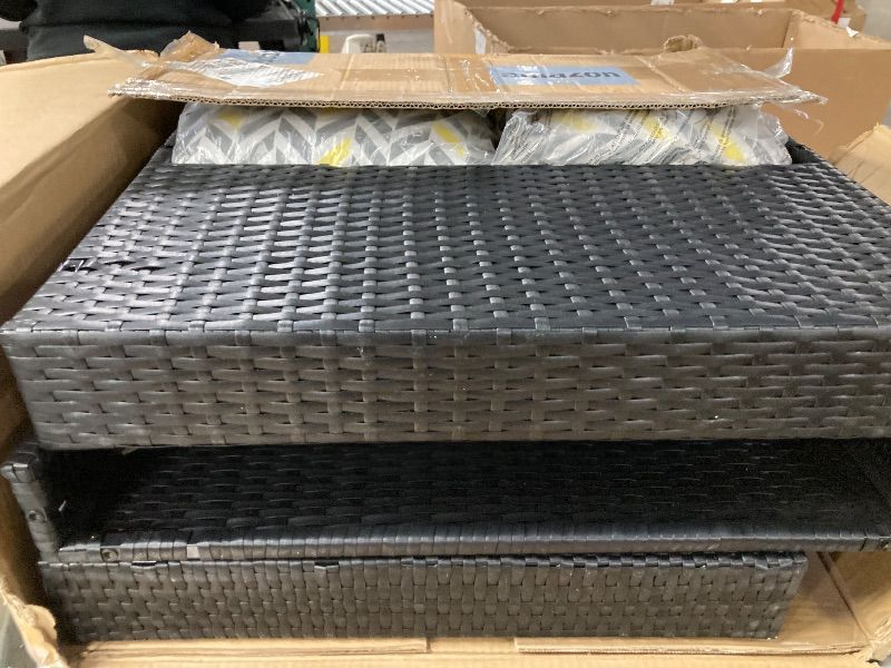 Photo 1 of **the photo is a reference, to use only for replacements**Shintenchi 3 Pcs Patio Furniture Set,Outdoor Sectional Black Wicker Patio Conversation Set,All-Weather Rattan Patio Couch with Washable Cushions and Glass Coffee Table