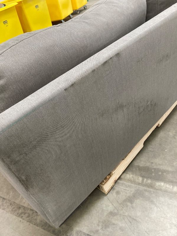 Photo 1 of ***DAMAGE -SOME SPOTS  CLEANING NEEDED -SEE ALL PHOTOS*** Grey couch
