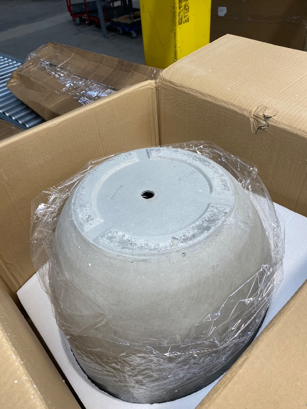 Photo 1 of **HAS CRACKS ON TOP RIM****Kante 18 Inch Dia Round Concrete Planter, Indoor Outdoor Large Plant Pot with Drainage Hole and Rubber Plug for Home Patio Garden, Weathered Concrete