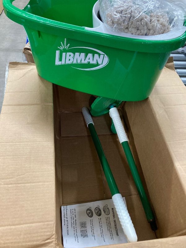 Photo 1 of ***MISSING PARTS -SELLING AS IS*** Libman Tornado Spin Mop System and 1 Refill, Mop and Bucket with Wringer Set for Hardwood Floor Cleaning, 2 Total Heads Included