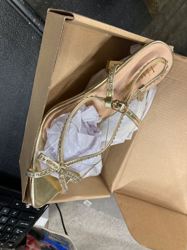 Photo 1 of  Strappy Heels for Women Pointed Toe Bow Heels Sandals Sparkly Rhinestone Dressy Sexy Slip On Heel Sandals for Bridal Prom 11