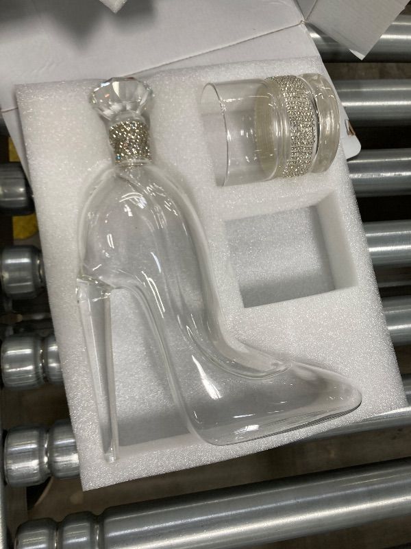 Photo 1 of ***MISSING ONE GLASS-SELLING AS INCOMPLETE *** High-Heeled Shoes Shape Whiskey Decanter Designed For Women Gift Noble & Elegant Decanters Hold A Variety of Drinks Wine Vodka 750ml Decanter + ONE 350ml Glasses
