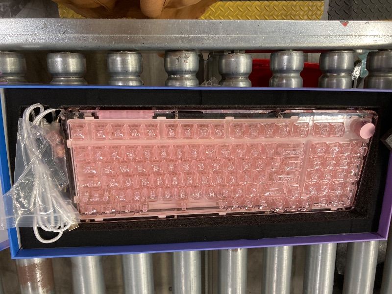 Photo 1 of ***Missing rubber foot***KiiBoom Phantom 98 Crystal Mechanical Gaming Keyboard, Transparent Keyboard with RGB Backlits, Hot-Swappable, Shine Through Clear Keycaps, 3 Modes Wireless, 8000mAh Battery, NKRO for Win/Mac (Pink)***Missing rubber foot***