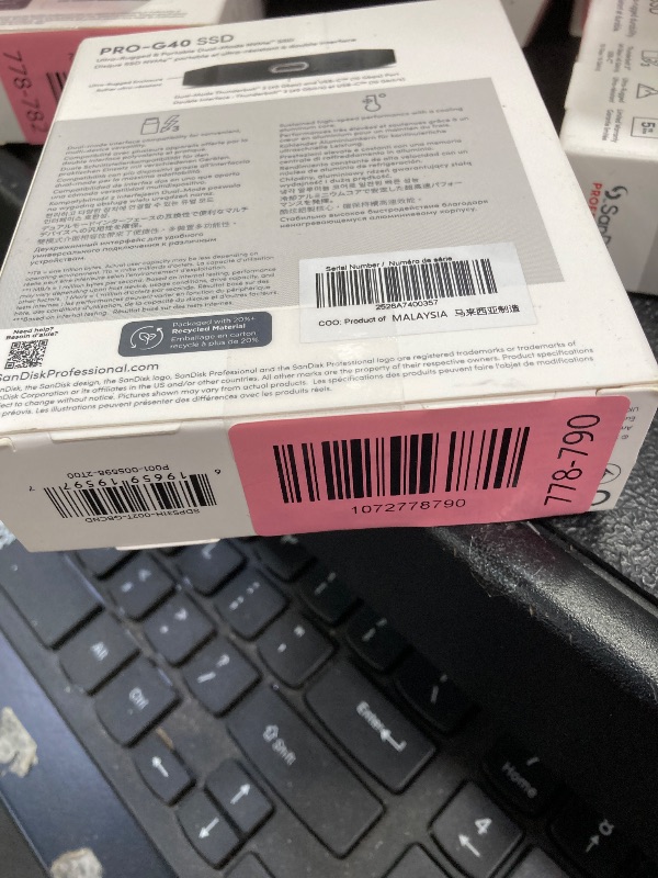 Photo 1 of ***Factory seal***
SanDisk Professional 2TB PRO-G40 SSD - Up to 2700MB/s, Thunderbolt 3 (40Gbps), USB-C (10Gbps), IP68 dust/Water Resistance, External Solid State Drive - SDPS31H-002T-GBCND