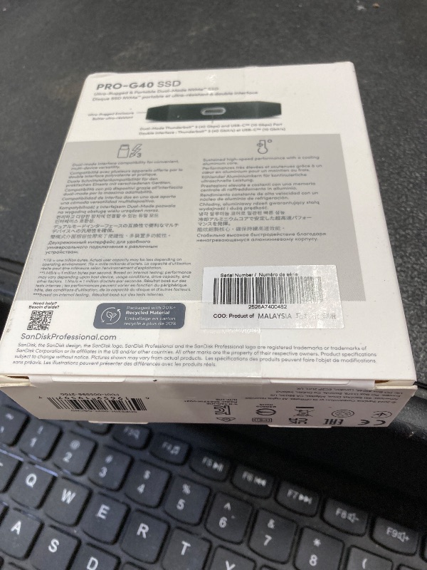 Photo 1 of *** FACTORY SEALED, NO RETURNS , NO REFUNDS IF OPENED *** 
SanDisk Professional 2TB PRO-G40 SSD - Up to 2700MB/s, Thunderbolt 3 (40Gbps), USB-C (10Gbps), IP68 dust/Water Resistance, External Solid State Drive - SDPS31H-002T-GBCND