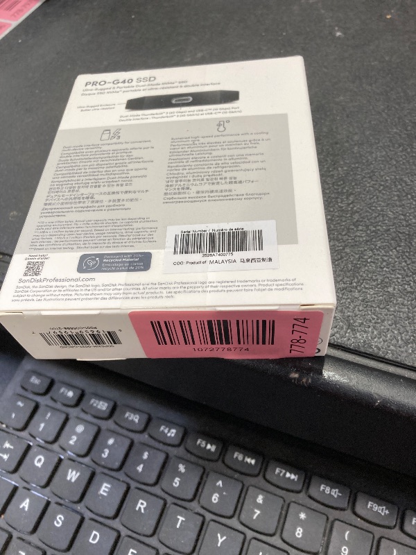 Photo 1 of ***Factory seal***
SanDisk Professional 2TB PRO-G40 SSD - Up to 2700MB/s, Thunderbolt 3 (40Gbps), USB-C (10Gbps), IP68 dust/Water Resistance, External Solid State Drive - SDPS31H-002T-GBCND