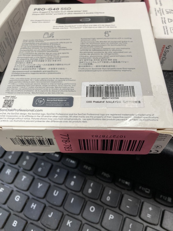 Photo 1 of ***Factory seal***

SanDisk Professional 2TB PRO-G40 SSD - Up to 2700MB/s, Thunderbolt 3 (40Gbps), USB-C (10Gbps), IP68 dust/Water Resistance, External Solid State Drive - SDPS31H-002T-GBCND