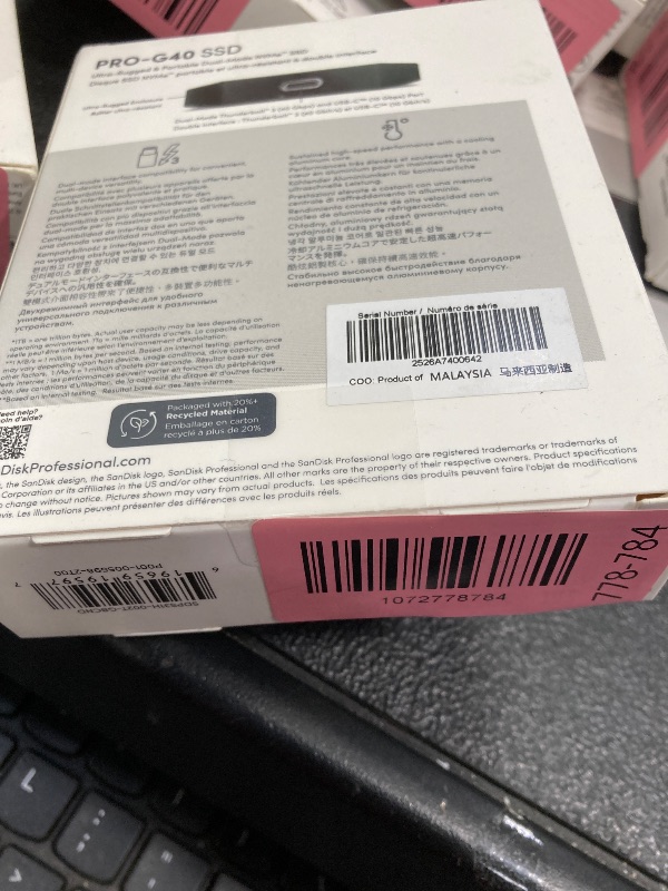 Photo 1 of ***Factory seal***

SanDisk Professional 2TB PRO-G40 SSD - Up to 2700MB/s, Thunderbolt 3 (40Gbps), USB-C (10Gbps), IP68 dust/Water Resistance, External Solid State Drive - SDPS31H-002T-GBCND