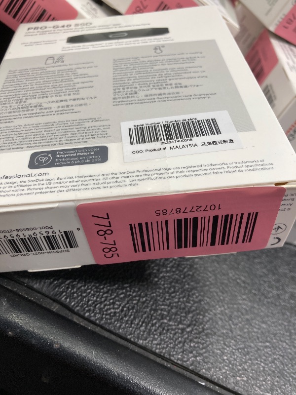 Photo 1 of ***Factory seal***
SanDisk Professional 2TB PRO-G40 SSD - Up to 2700MB/s, Thunderbolt 3 (40Gbps), USB-C (10Gbps), IP68 dust/Water Resistance, External Solid State Drive - SDPS31H-002T-GBCND