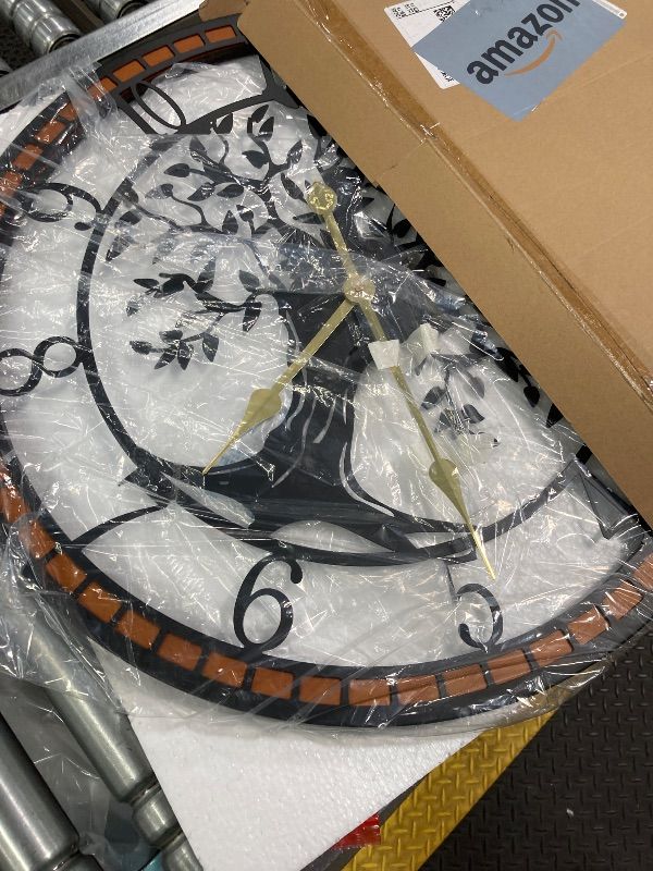 Photo 1 of **HANDS ARE BENT** Farmhouse Large Wall Clock: 24Inch Rustic Tree of Life Metal with Wood Frame - Vintage Battery Operated Wall Clocks for Living Room/Office/Bedroom - Home Decor for Fashion-Conscious