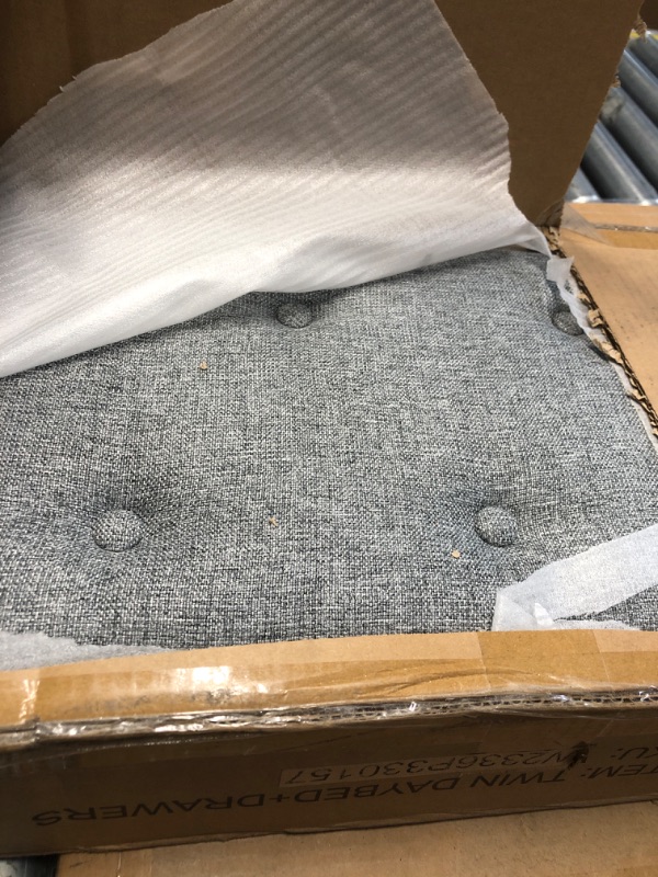 Photo 1 of ***MISSING PARTS***
***BOX 2/2**Twin Size Daybed with 2 Storage Drawers, Upholstered Daybed Frame with Charging Station, Heavy Duty Sofa Bed for Bedroom, Living Room, No Box Spring Needed,Easy Assembly