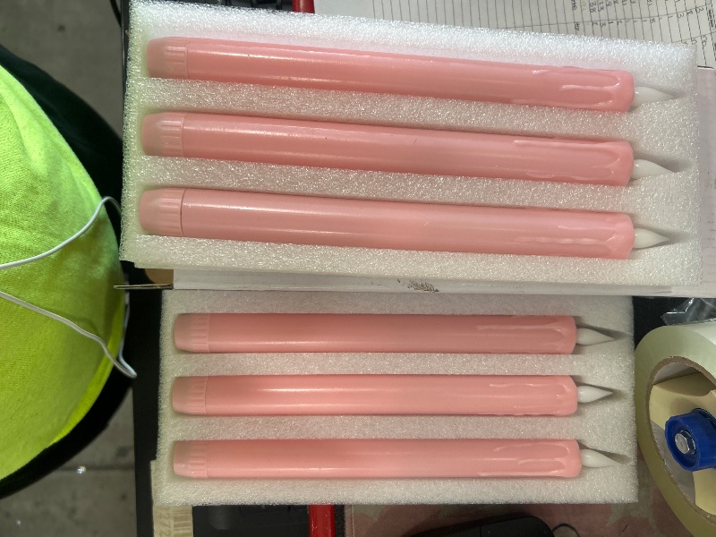 Photo 1 of ** Stock pic for reference color is pink** Homemory 6 Pcs Wax Flameless Taper Candles with Remote Timer and Dimmer, White Candle Sticks Battery Operated, LED Window Candles with Flickering Light, 9.6 Inches for Wedding Home Indoor Decoration