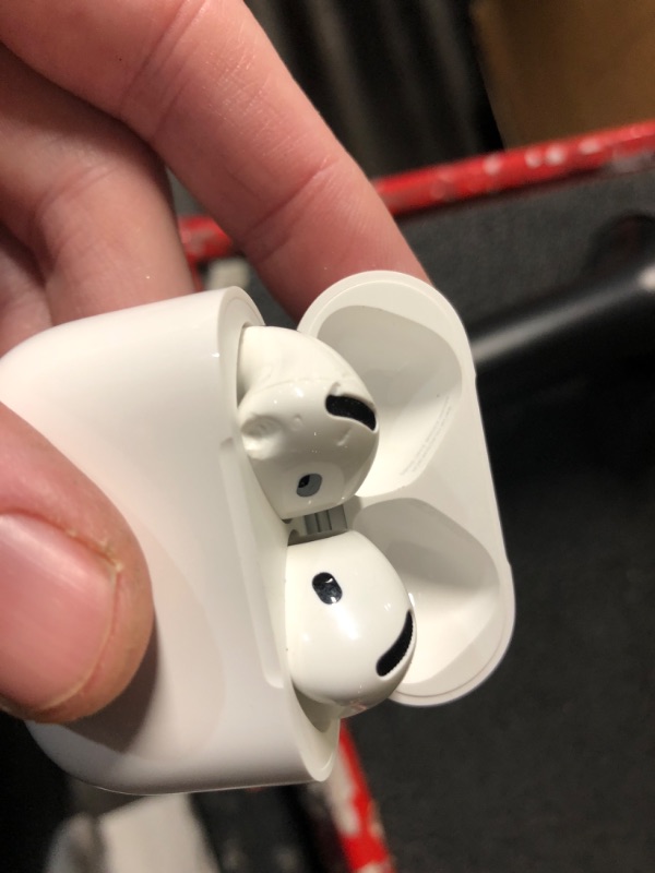 Photo 1 of ***DAMAGED - SEE NOTES/PICTURES*** Apple AirPods 4 Wireless Earbuds, Bluetooth Headphones, Personalized Spatial Audio, Sweat and Water Resistant, USB-C Charging Case, H2 Chip, Up to 30 Hours of Battery Life, Effortless Setup for iPhone