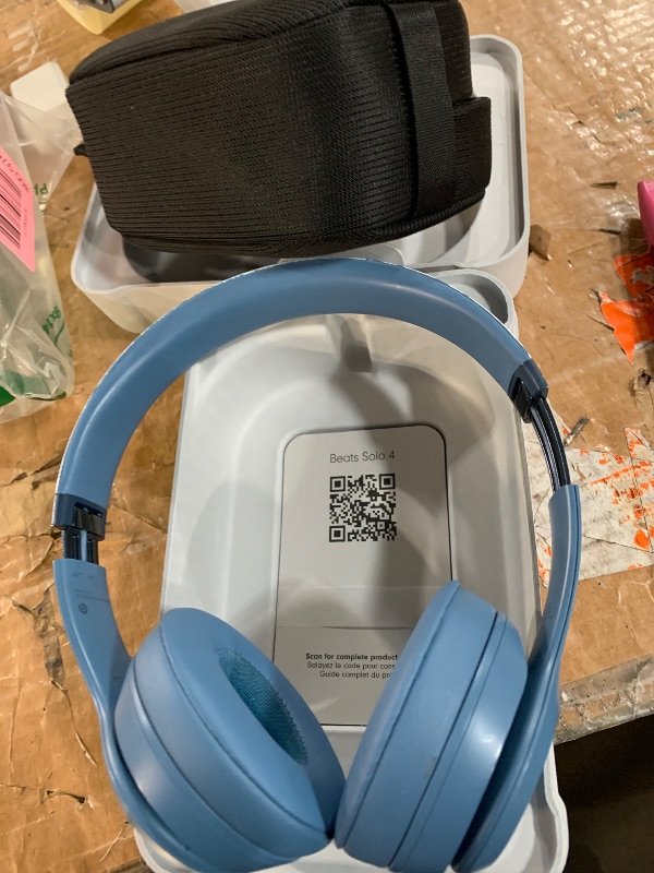 Photo 1 of **RIGHT EAR DOESNT WORK**Beats Solo 4 - Wireless On-Ear Bluetooth Headphones, Up to 50-Hour Battery Life, Ultra-Lightweight Comfort, Powerful and Balanced Sound, Apple & Android Compatible - Slate Blue