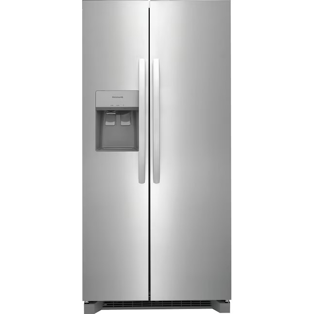 Photo 1 of ***MINOR DAMAGE****
***DAMAGED DURING TRANSIT - TRUCK/TRAILER PICKUP ONLY***Frigidaire 22.3-cu ft Standard-Depth 33-in Wide Side-by-Side Refrigerator with Ice Maker ,Water and Ice Dispenser ( Stainless Steel ) ENERGY STAR Certified