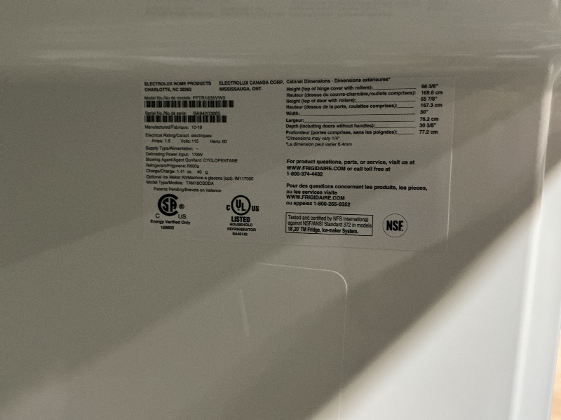 View 4 of ***DAMAGED DURING TRANSIT - TRUCK/TRAILER PICKUP ONLY***Frigidaire 18 Cu. Ft. Garage Ready Top Freezer Refrigerator
FFTR1835VW