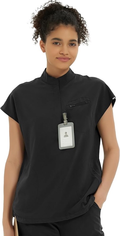 Photo 1 of ***STOCK IMAGE FOR REFERENCE** Kitmaz Medical Scrub Tops for Women - Soft Stretch Mandarin Collar Oversized Fit Scrub Shirts with 3 Pockets ( green )