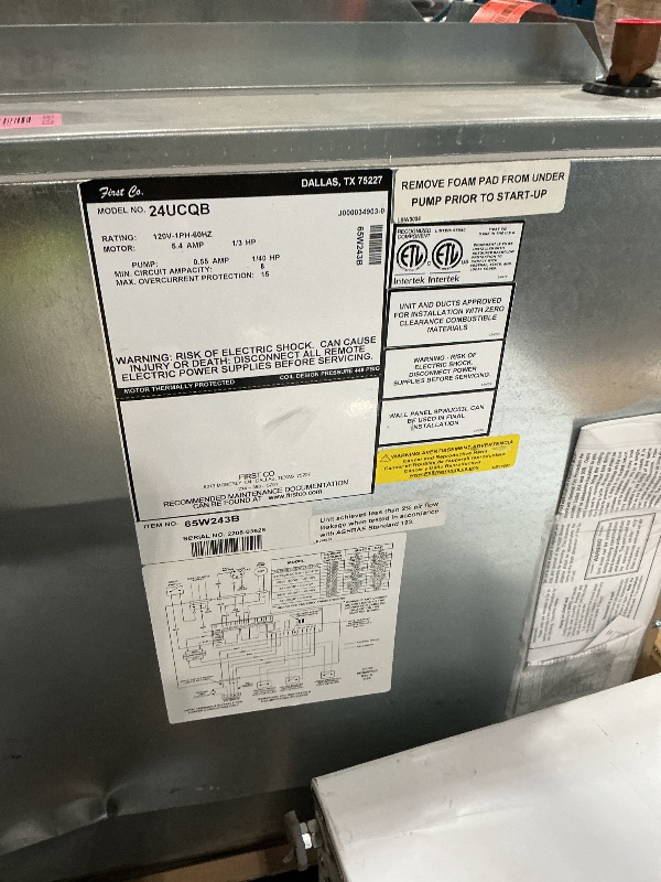 View 3 of ***DAMAGED DURING TRANSIT - TRUCK/TRAILER PICKUP ONLY***24UCQB First Company AquaTherm UCQB Series 1.5 Ton Wall/Closet Air Handler