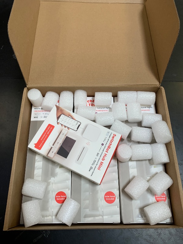 Photo 1 of SwitchBot Smart Electric Motorized Blinds Kit - 3Pack with 2.4G WiFi Remote Control, Solar Powered, Compatible with Alexa, Google Home and Siri, Light Sensing Control, Unlimited Group Control