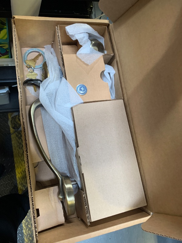 Photo 1 of SCHLAGE Plymouth Single Cylinder Handleset and Left Hand Accent Lever, Antique Brass (F60 PLY 609 Acc LH) Large