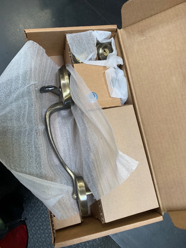 Photo 1 of SCHLAGE Plymouth Single Cylinder Handleset and Left Hand Accent Lever, Antique Brass (F60 PLY 609 Acc LH) Large